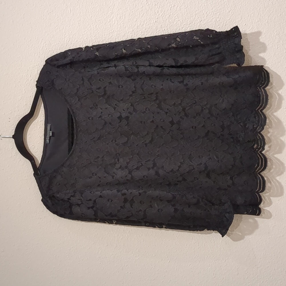 Adrianna Papell Black Long Sleeve Lace Blouse Size Small